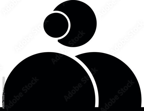 A black and white illustration of a persons head and shoulders in a minimalist style