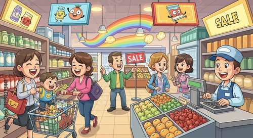 People Shopping at Grocery Store.