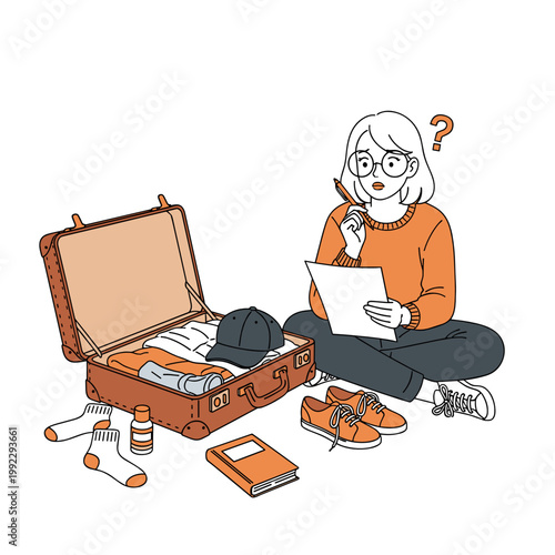 Woman packing suitcase travel planning checklist concept