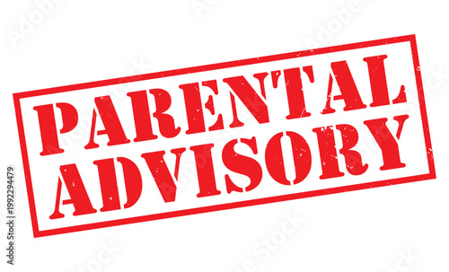 A rectangular red stamp boldly proclaims parental advisory in large white capital letters signifying explicit content warnings high quality professional detailed modern elegant