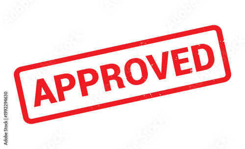 A red rectangular stamp displaying the word approved in bold white capital letters signifying acceptance or authorization high quality professional detailed modern elegant