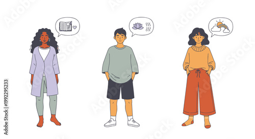 Diverse people icons, flat illustration set, communication and technology, modern characters