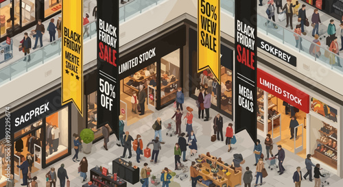 People Shopping at Mall Storefronts.