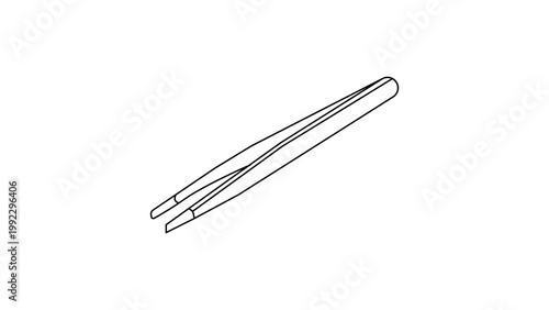 Minimalist Slant-Tip Tweezers Vector Icon Illustration with Editable Stroke. Hand-Drawn Black Line Art Outline of Grooming and Beauty Tool for Eyebrows and Splinters on White Background.