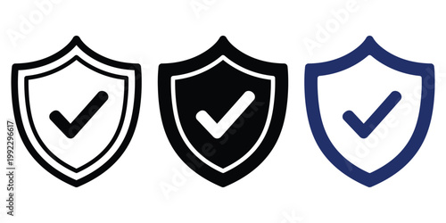 Illustrations of verified security shields with checkmarks indicating trust and authentication Vector Checkmark Icons