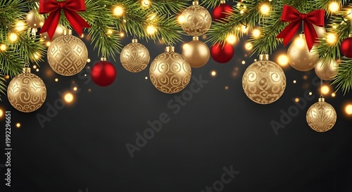Christmas fir branches with gold orname