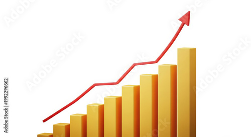 Free Download Golden Growth A Gleaming Bar Graph with an Upward Arrow Symbolizing Financial Success and Economic Progress on a Clean White Background - GFXLoad