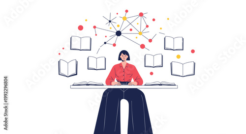 Businesswoman, office worker, thinking, ideas, inspiration, vector illustration