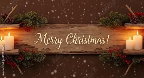 Merry christmas greeting on wooden boar