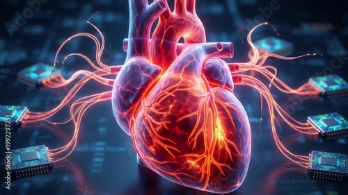 Digital Heart Connect Logic Board Circuit Global Data Technology Background Sci-fi AI