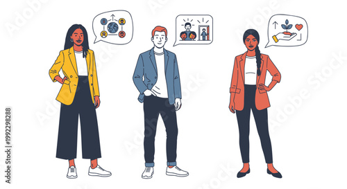 Diverse people, business professionals, flat illustration, colorful, vector graphics