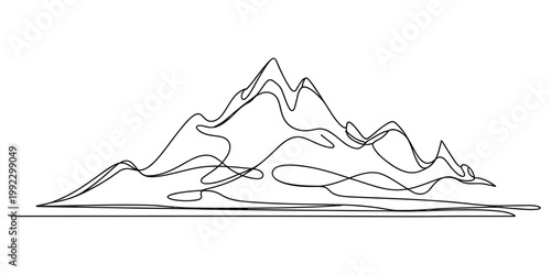 Minimalist continuous line art design featuring a single mountain range silhouette on a clean white background for modern art Vector, illustration