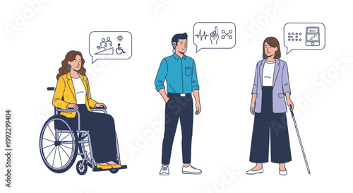 Accessible people icons, disability awareness symbols, inclusive illustrations, vector graphics