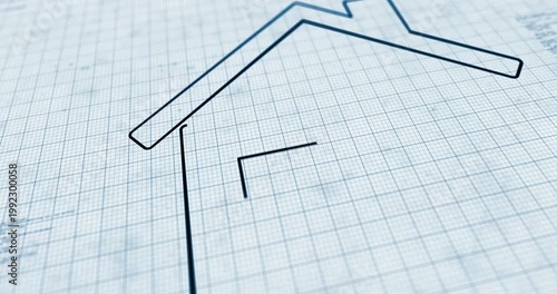 Smart home contour and outline 3d symbol on project scheme background