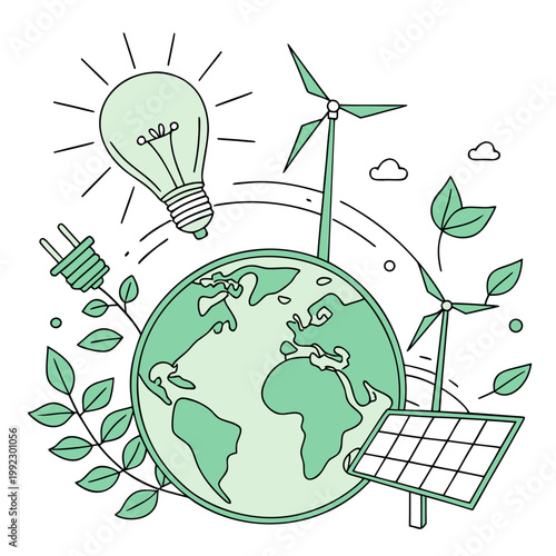 Billede på lærred A vector graphic illustration of eco-friendly energy sources and sustainable liv