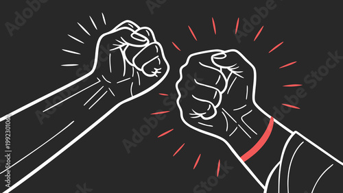 Vector illustration of two fists bumping in a gesture of agreement or teamwork with teamwork, agreement