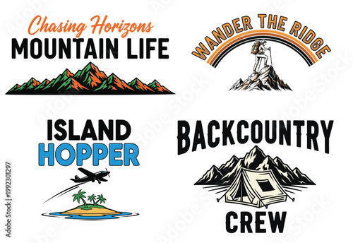 Mountain life logos and travel branding designs for outdoor enthusiasts and adventure seekers design