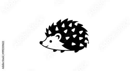 Black and white hedgehog profile view.