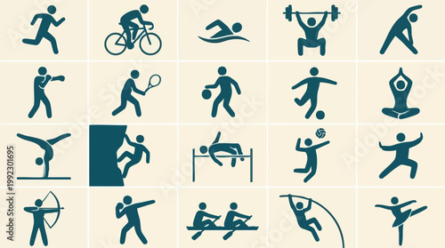 Fotografie Collection of various sport and fitness activity stick figure icons
