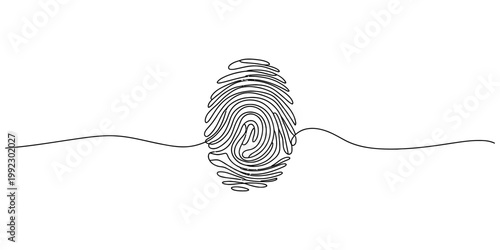 Minimalist continuous single line art drawing of a human fingerprint isolated on a clean white background area. Vector, illustration