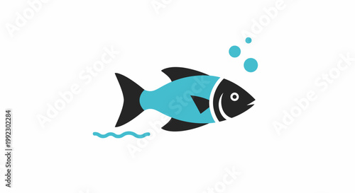 Cartoon blue fish swimming right.