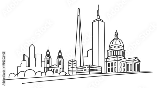 Vector illustration of a city skyline landmark architectural sketch with architecture building landmark