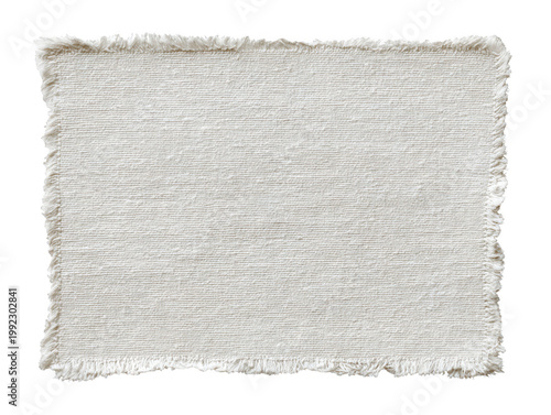 A beige woven rug or mat with frayed edges isolated on transparent background