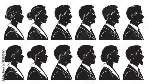 Vector illustration of diverse professional business people silhouettes with silhouette business headshot