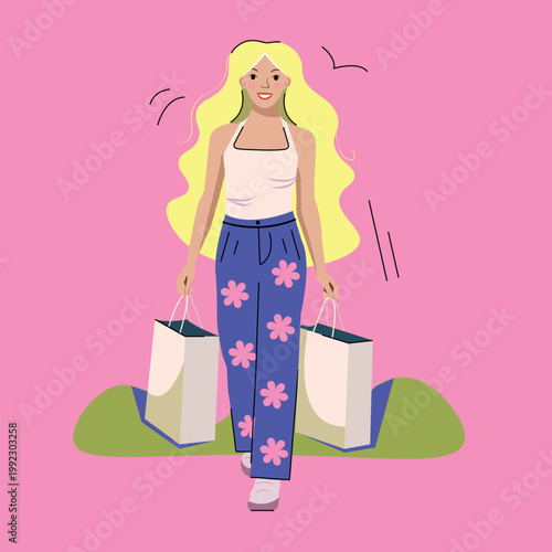 Stylish woman shopping with bags