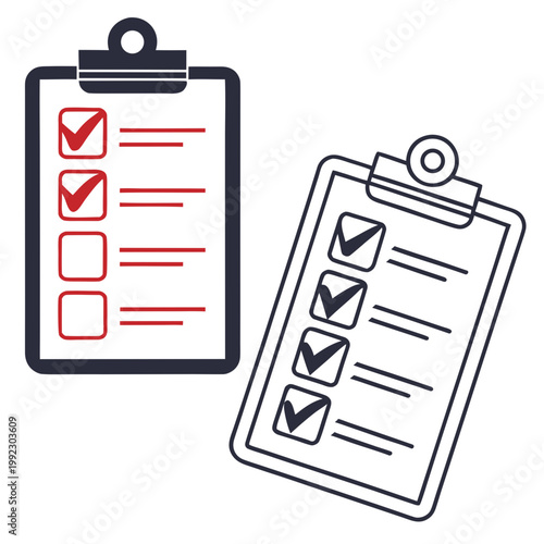 A vector graphic illustration of two clipboards with checklists in a modern flat design style