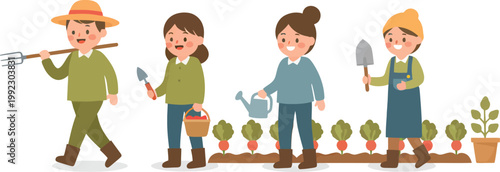 Gardening, people, vector icons, farming, agriculture, illustration set