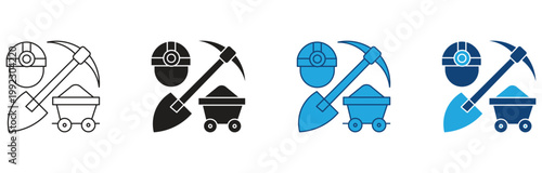 Coal Mining Icon Set, Outline Vector illustration.