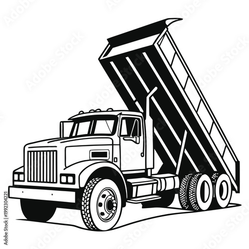 Vector illustration of a large industrial dump truck with a raised bed for transporting heavy cargo, transport