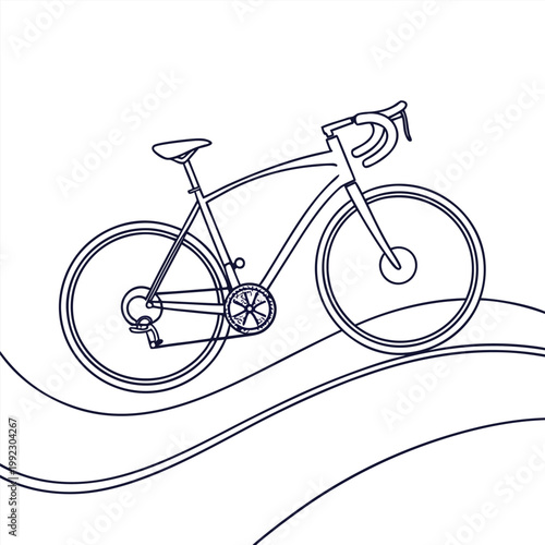 Vector illustration of a modern road racing bicycle on a smooth stylized path with transport, exercise