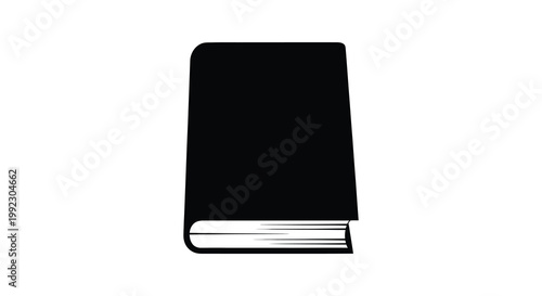 A stark black silhouette of a closed book rests against a white background creating a simple yet striking image silhouette
