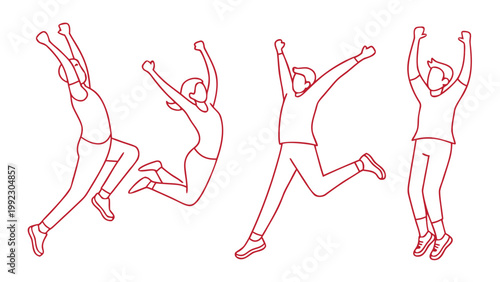Vector illustration of group of happy people jumping in excitement with celebration excitement lifestyle