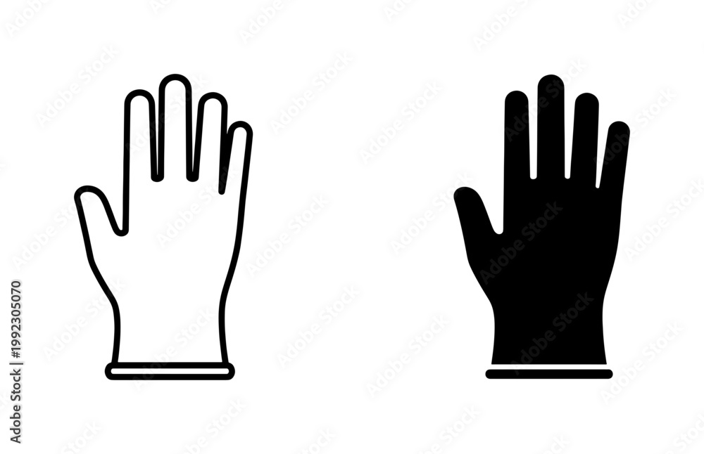 Obraz premium Medical Gloves Icon Set, Protective Handwear Vector Graphics, Disposable Latex Mitts, Cleanliness and Safety Symbol