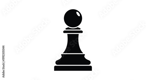 A stark black silhouette of a chess pawn stands prominently against a plain white background minimalist silhouette high quality