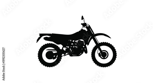 A striking black silhouette depicts a detailed off road motorcycle highlighting its form and powerful design silhouette high quality