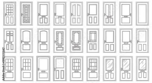 AutoCAD Latest Door Designs Line Art Vector Set, Modern Architectural Door Outline Collection