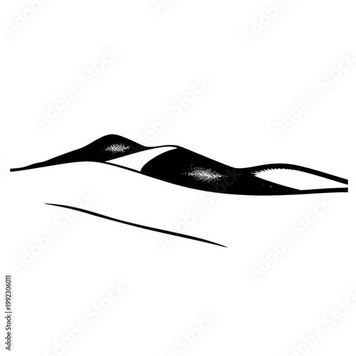 A minimalist black and white illustration of rolling hills on transparent background