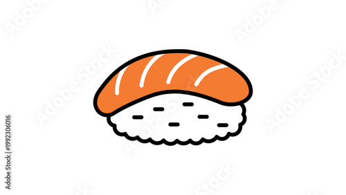 Sushi Nigiri Salmon Flat Vector Icon Illustration with Editable Stroke. Modern Minimalist Japanese Food Graphic on White Background. Scalable Outline Design for Restaurant Menu and Web Design.