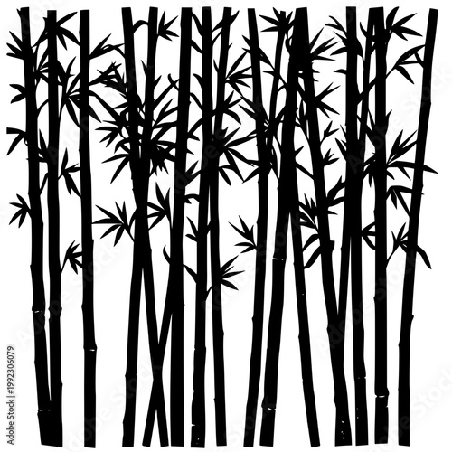 A minimalist black bamboo forest silhouette on transparent background