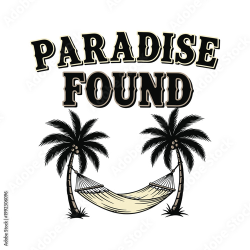 Paradise found with hammock between two palm trees design