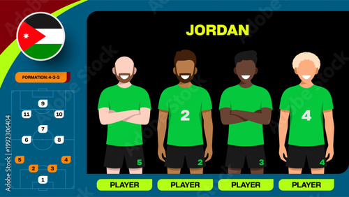 Dynamic Jordan Football Team Starting Lineup Presentation for 2026 Tournament Qualification Match