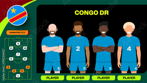 Congo DR Football Team Lineup for 2026 Tournament Match Announcement Vector Graphic Design