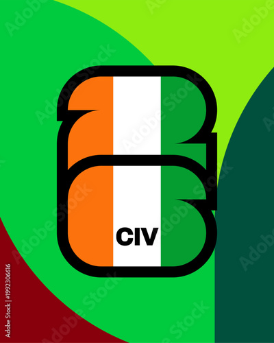 Vibrant Cote d'Ivoire Flag Number 26 Design Symbolizing a 2026 Football Tournament Team for Upcoming Matches.