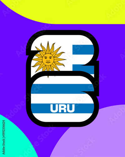 Dynamic Uruguay Football Team Flag Number 26 Logo for Sports Tournament 2026 Event