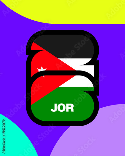 Vibrant Jordan National Team Flag Design within Number 26 for Football 2026 Tournament Event Graphic.