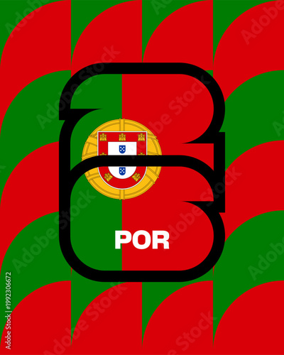 Portugal National Team Flag Design Representing 2026 Football Tournament Participation with POR Abbreviation and Energetic Background.